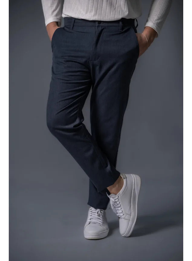 Calça Alfaiataria Casual Azul Mesclado